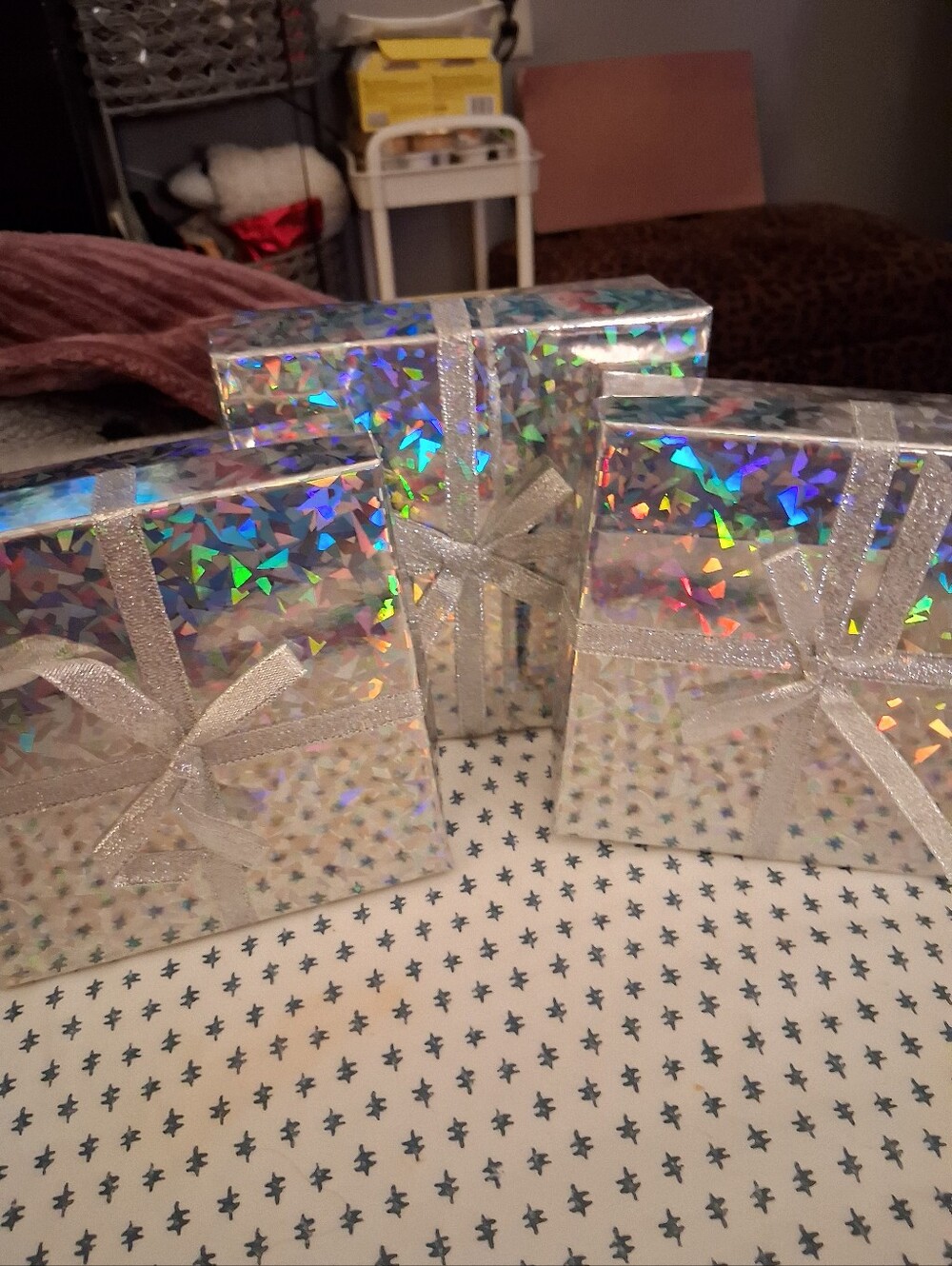 Silver Holographic Gift Boxes with Silver Ribbon Set Of Three OFFERS WELCOME